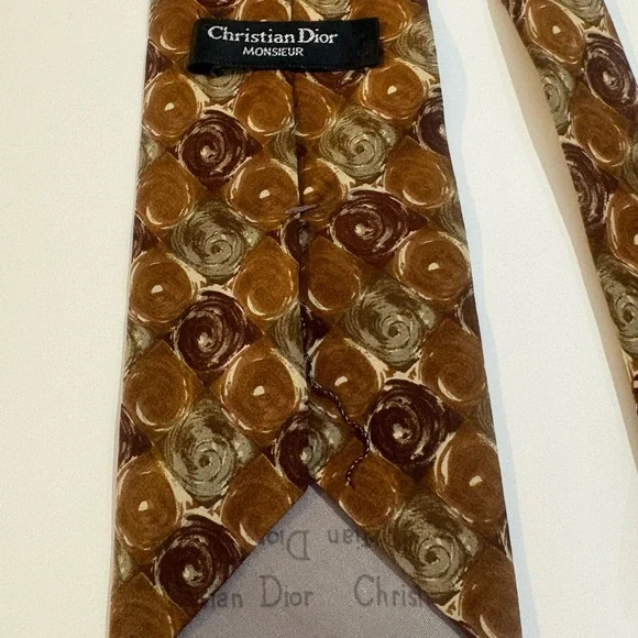 Christian DIOR Designer Silk Neck TieAbstract Geometric Brown & Plum WPL 125